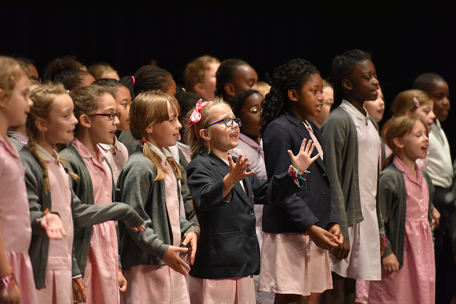 Children performing at FUSED, image cortest of Royal Opera House Bridge